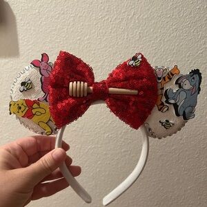 Disney Red Sequin Bow Headband with Pooh and Friends